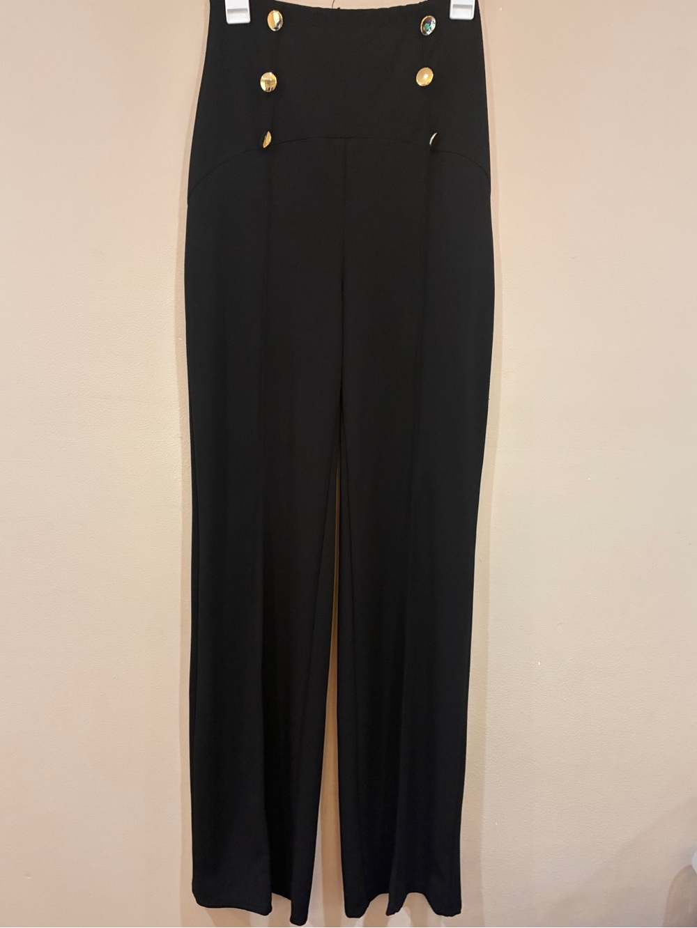 Fashion Nova High-Waist Wide-Leg Black Pants with Gold Buttons